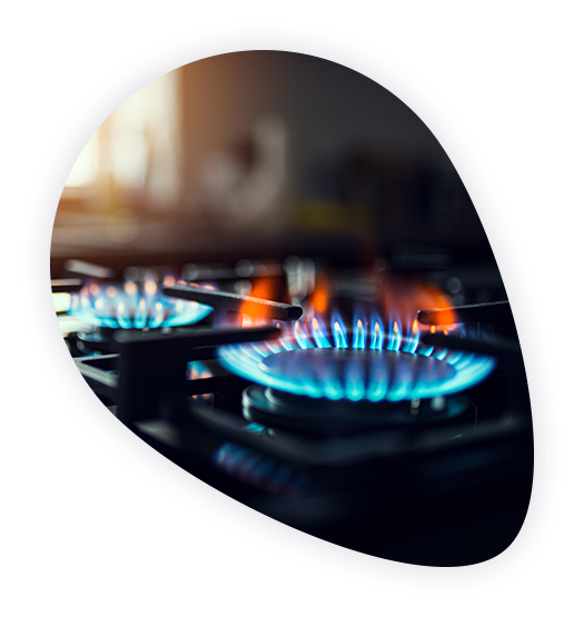 Gasherdplatte in Betrieb, symbolisiert die Gasversorgung der SWBB über den Gastarif Schönbuch.