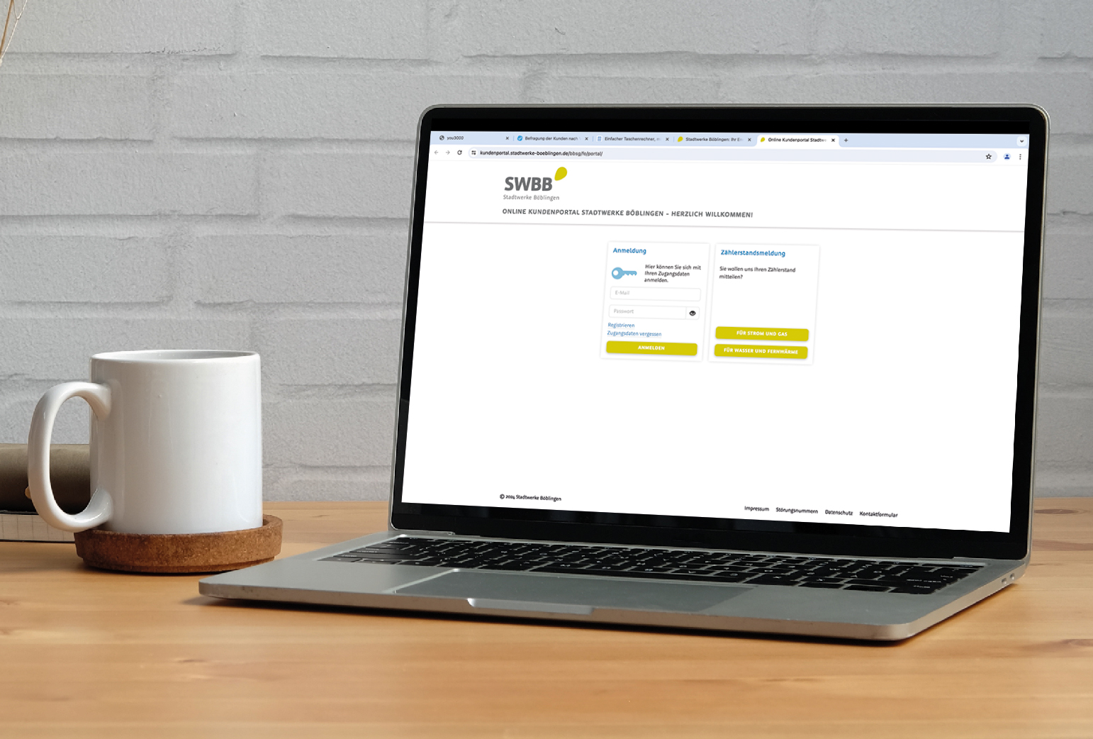 Login-Bereich des SWBB Kundenportals der Stadtwerke Böblingen für Kundinnen und Kunden.