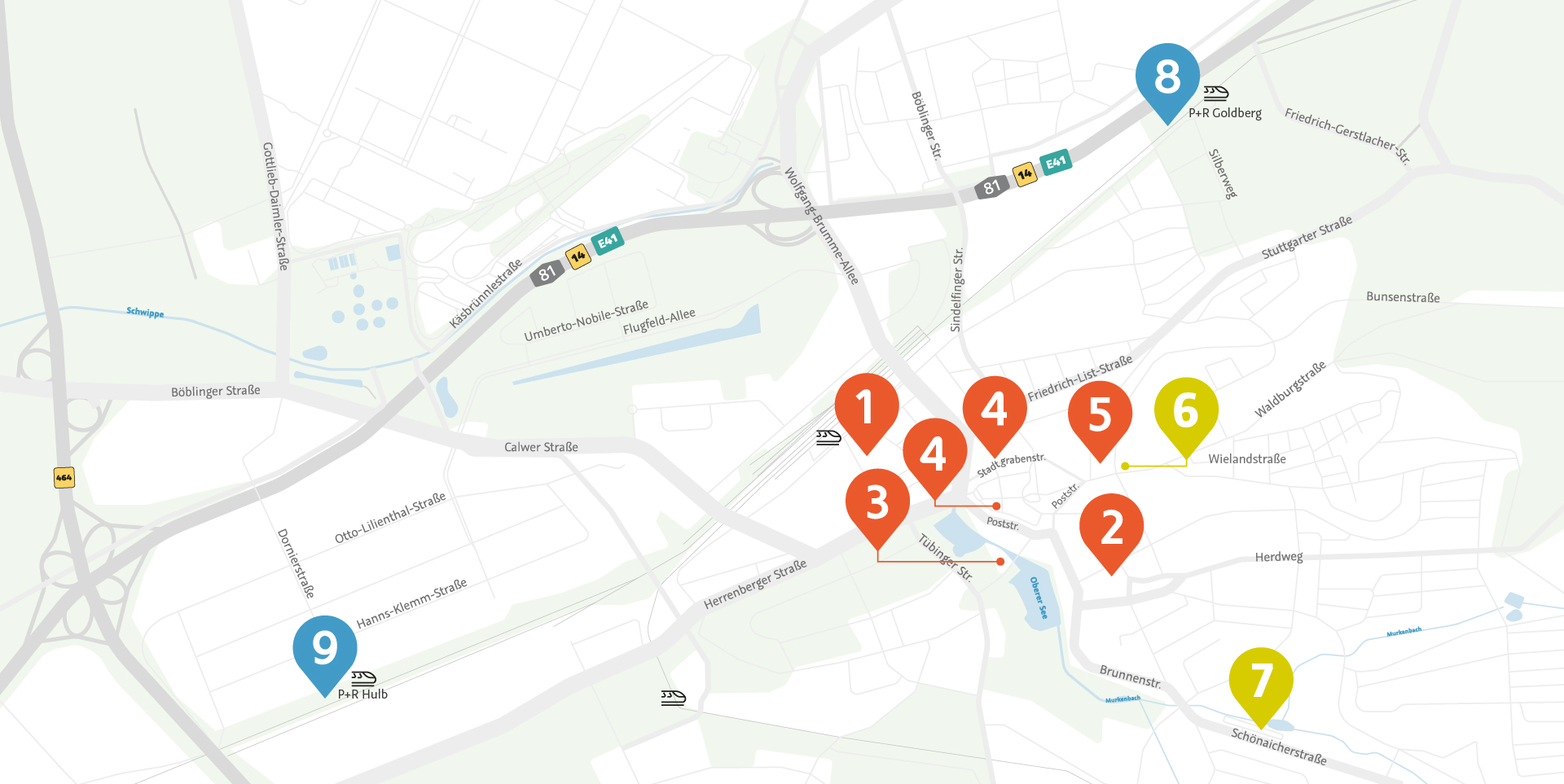 Karte der Parkmöglichkeiten in Böblingen von SWBB