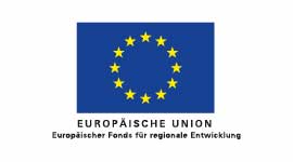 Logo Europäische Union - Schwarze Beschriftung "Europäische Union - Fonds für regionale Entwicklung" auf weißem Hintergrund, darüber die Flagge der EU.